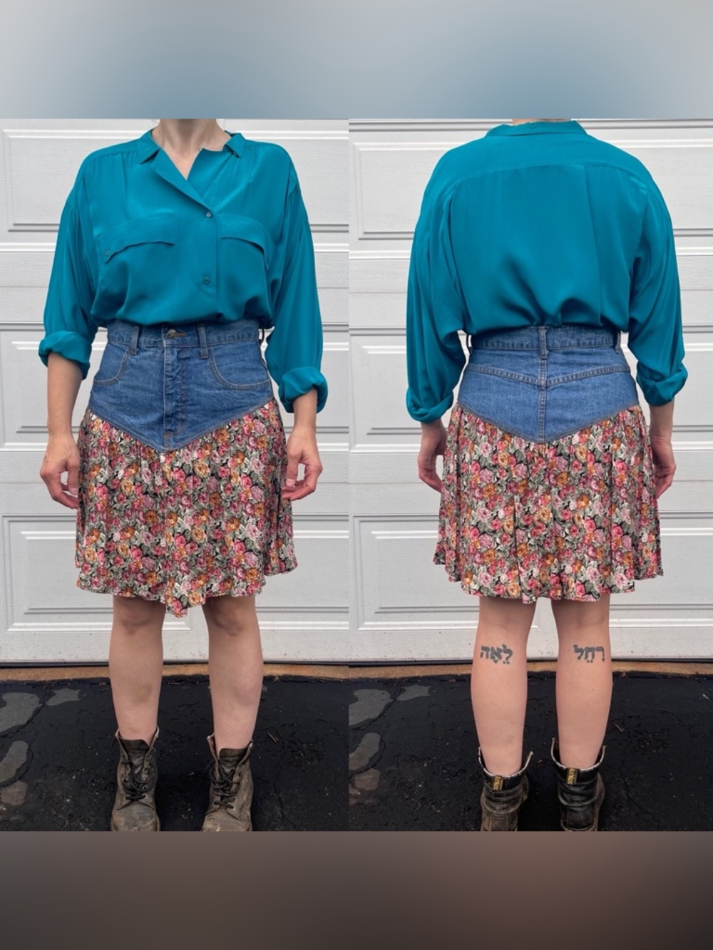 Switch USA Midi Skirt 90s Urban Cowboy Cowgirl Grunge Floral Denim Sz 11 1990s